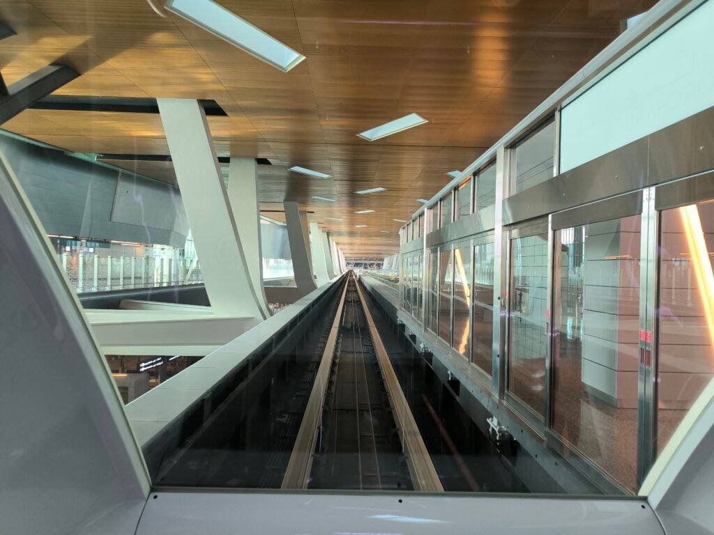Front view from the airport train at Hamad International Airport.