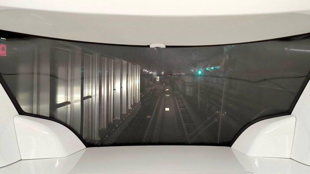 The view from the front of a metro train in Doha, Qatar